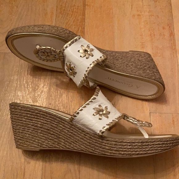 A. GIANNETTI Italian Leather Wedge Espadrille Thong Sandals - Picture 5 of 11